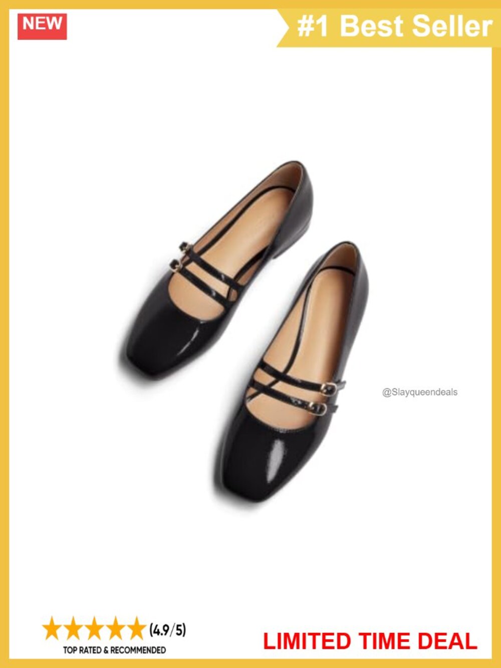 Coutgo Women's Mary Jane Flats Square Toe Double Strap Slip On Dressy Shoes